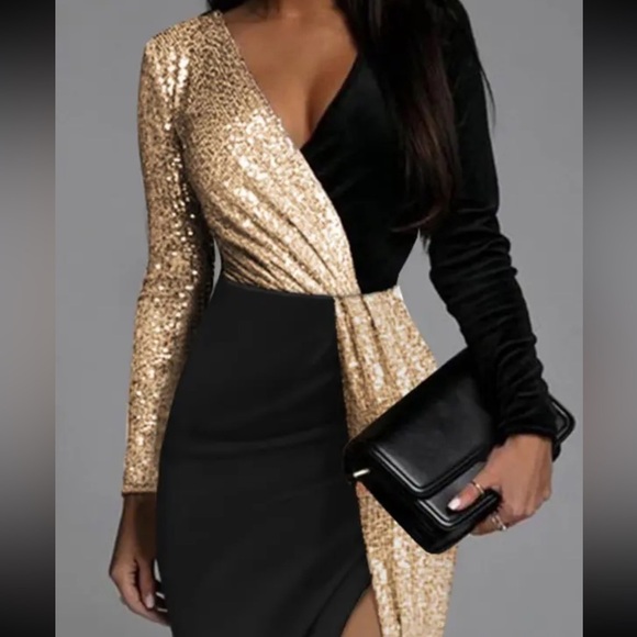 Soana Boutique Contrast Sequin Midi Dress - Picture 2 of 6